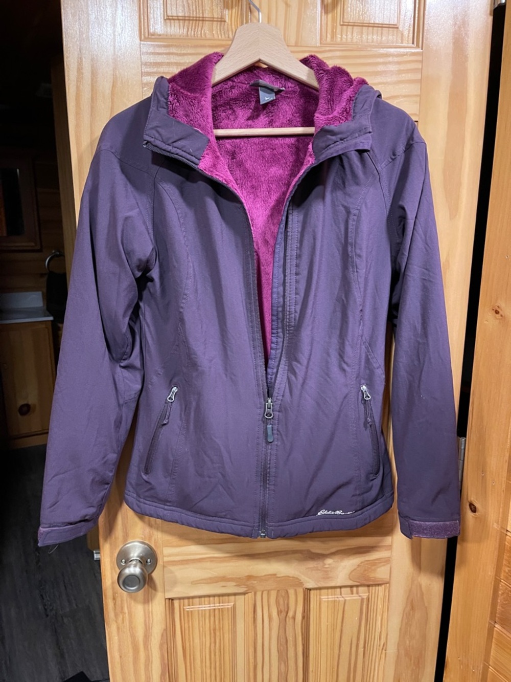 Women’s Purple Hooded Utility Jacket with Plush Magenta Lining